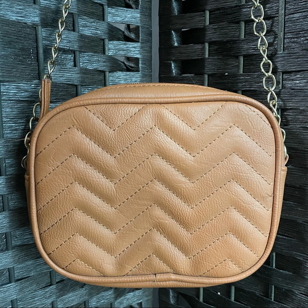 Brown Chevron Quilted Cross Body Bag
